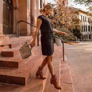 Albion fit women’s going places black athleisure travel dress drawstring xs